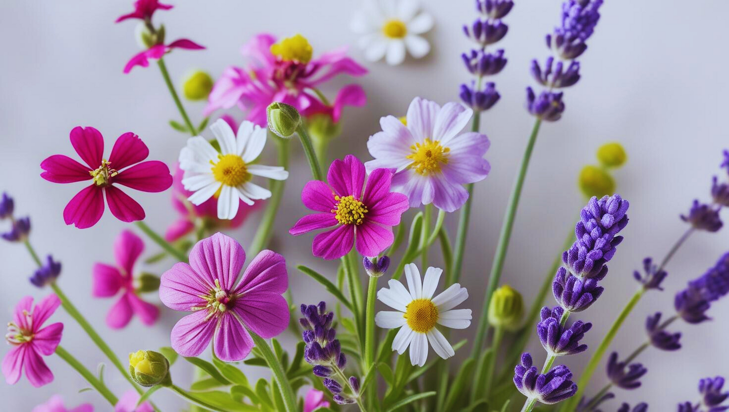 a mix of flower between are Chamomile, Lavender, Geranium with beautiful colors