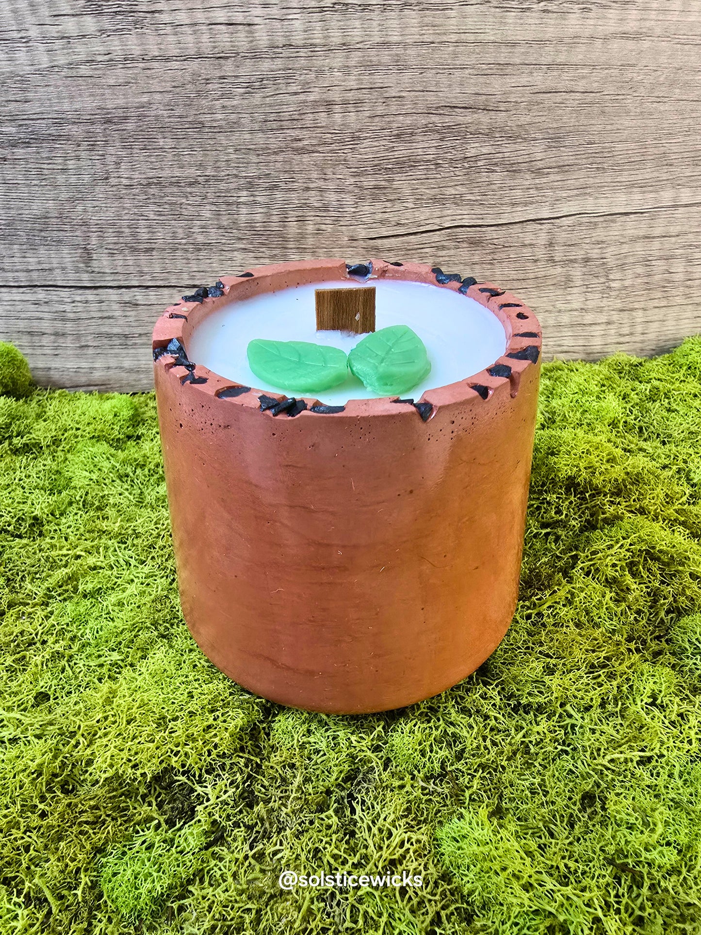 Minted Energy Candle – clean mint, citrus, and herb scent in concrete jar with coconut apricot wax.