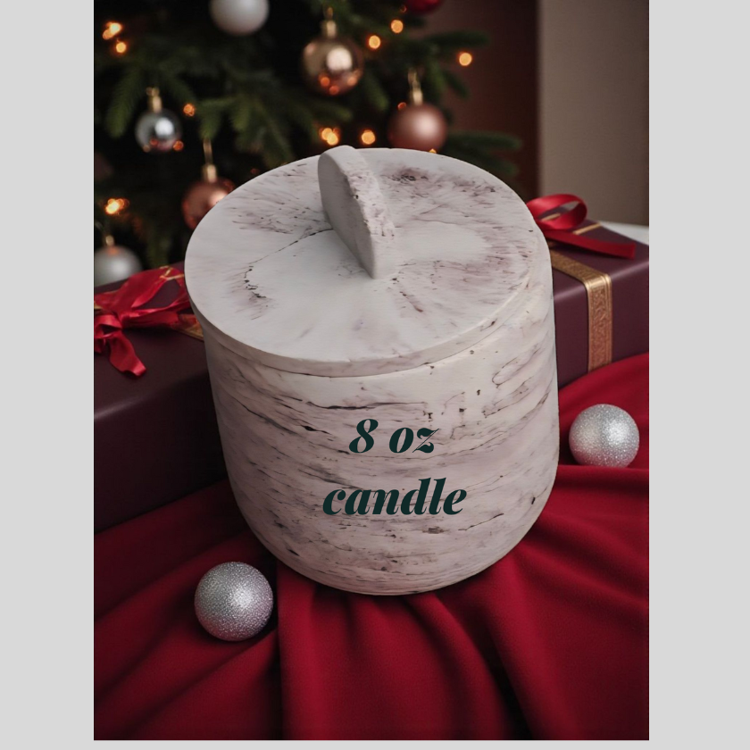Holiday coconut apricot wax candle in concrete jar with wood wick