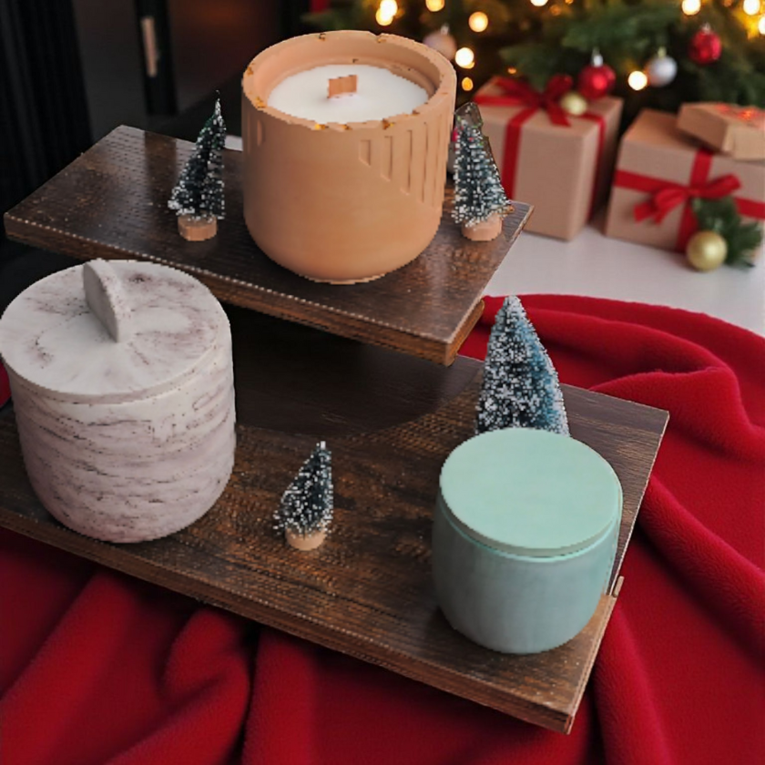 Christmas candle trio – 8 oz, 6 oz, and 3 oz sizes with eco labels