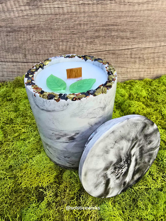 Minted Energy Candle – clean mint, citrus, and herb scent in concrete jar with coconut apricot wax.